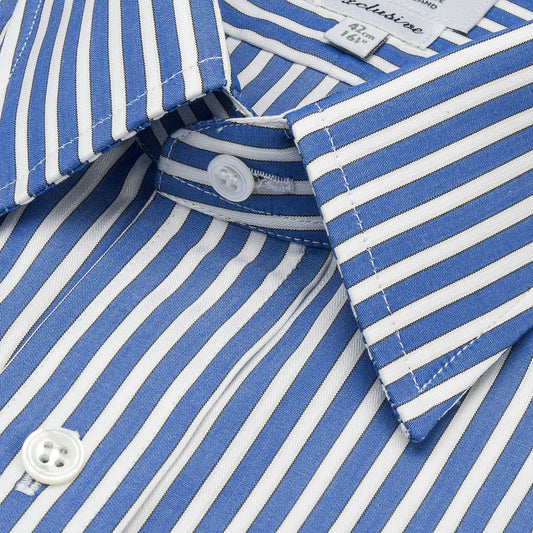 Classic Fit Exclusive Budd Stripe Double Cuff Shirt in Edwardian Blue