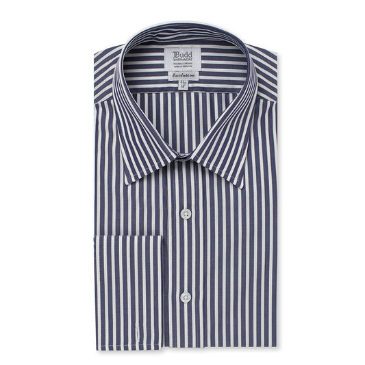 Classic Fit Exclusive Budd Stripe Double Cuff Shirt in Navy