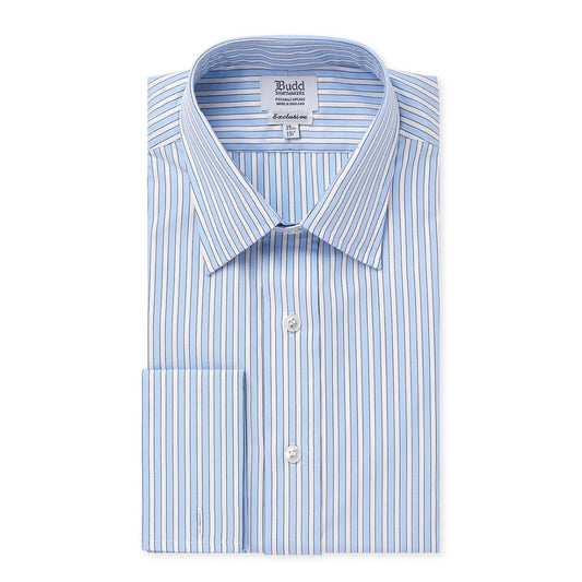 Classic Fit Exclusive Budd Stripe Double Cuff Shirt in Sky Blue