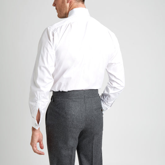 Back view of Classic Fit Plain Sea Island Cotton Double Cuff Shirt in White 