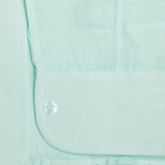 Classic Fit Plain Linen Button Cuff Shirt in Mint