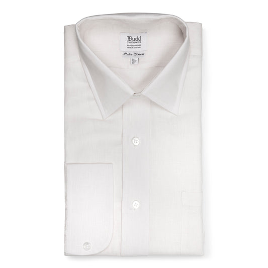 Classic Fit Plain Linen Button Cuff Shirt in White