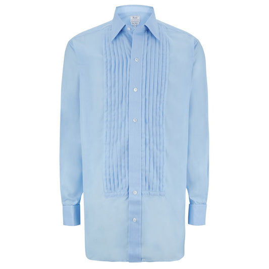 Classic Fit Pleated Voile Double Cuff Dress Shirt in Blue