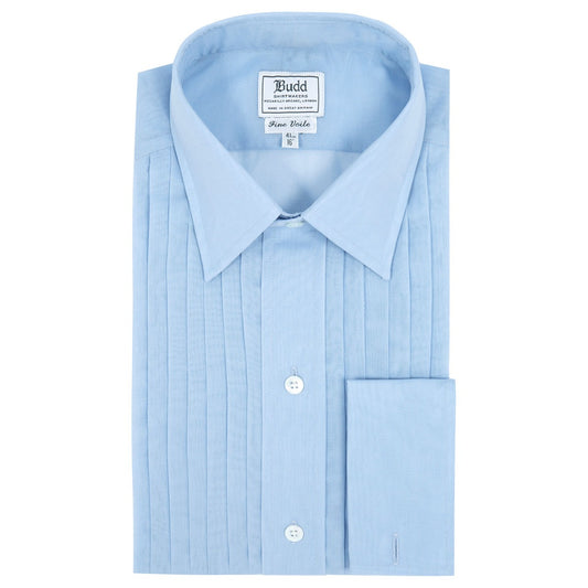 Classic Fit Pleated Voile Double Cuff Dress Shirt in Blue