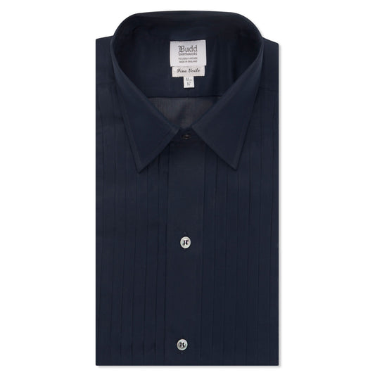 Classic Fit Hand Pleated Voile Double Cuff Dress Shirt in Navy