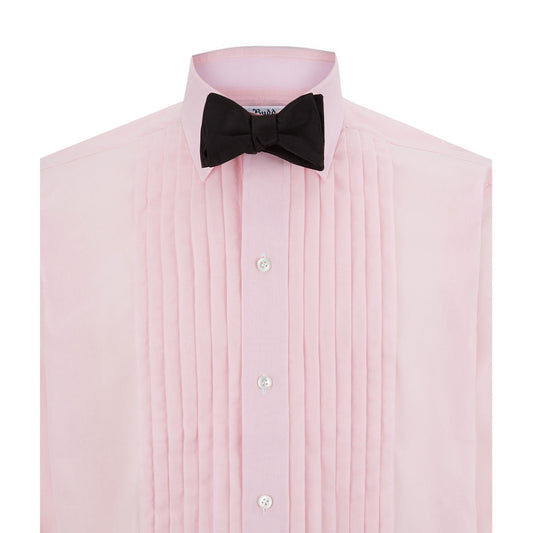 Classic Fit Pleated Voile Double Cuff Dress Shirt in Pink Collar