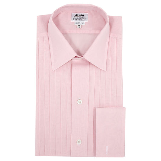 Classic Fit Pleated Voile Double Cuff Dress Shirt in Pink