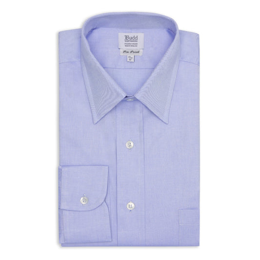 Classic Fit Plain Pinpoint Oxford Button Cuff Shirt in Blue