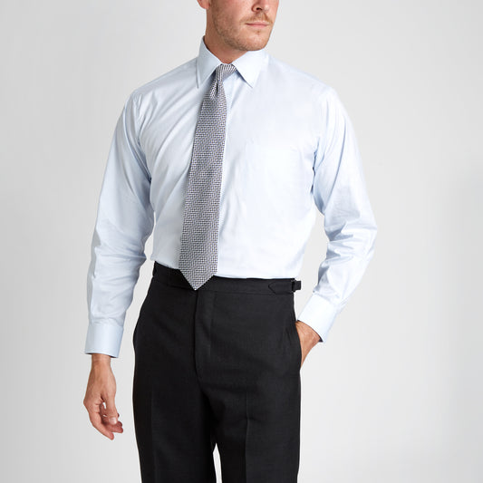 Classic Fit Plain Pinpoint Oxford Button Cuff Shirt in Sky Blue on model front