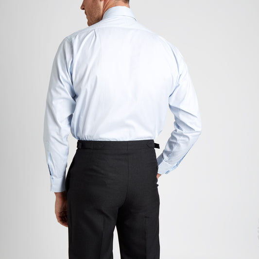 Classic Fit Plain Pinpoint Oxford Button Cuff Shirt in Sky Blue on model back