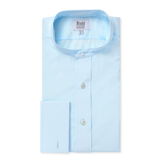 Classic Fit Plain Neckband Poplin Double Cuff Shirt in Sky Blue