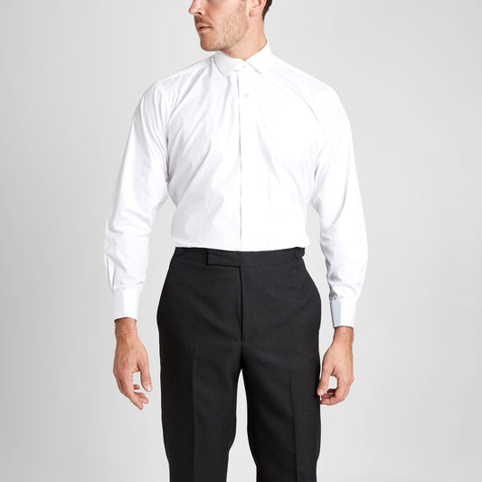 Classic Fit Plain Neckband Poplin Double Cuff Shirt in White on model front