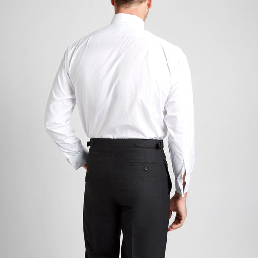 Classic Fit Plain Neckband Poplin Double Cuff Shirt in White on model back