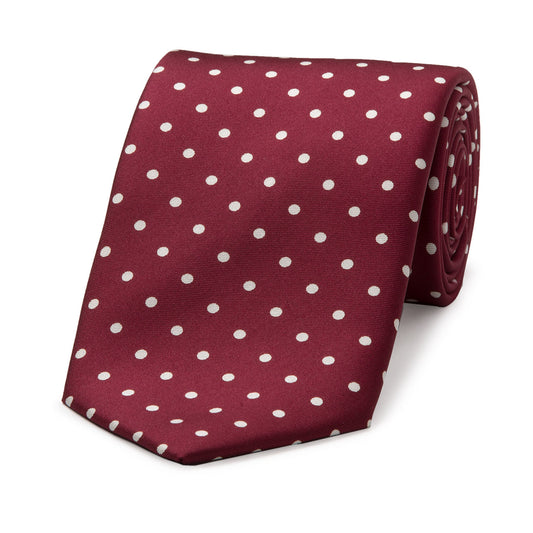 Medium Spot Silk Tie in Burgundy and White