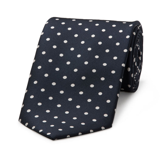 Medium Spot Silk Tie in Navy and White