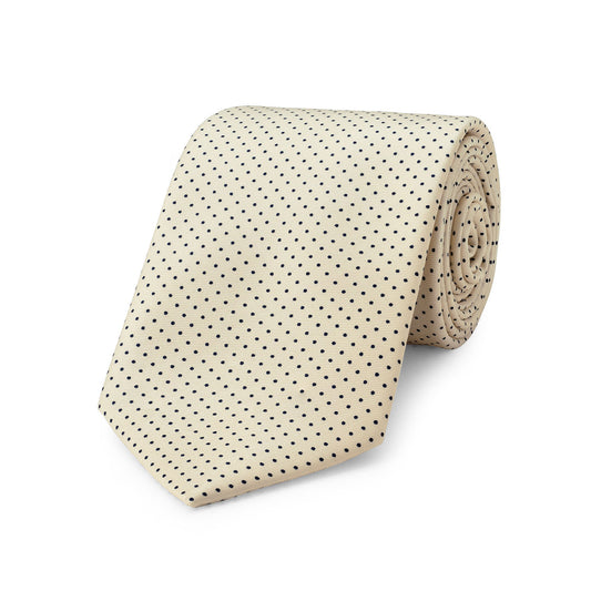 Small Spot Silk Tie in Cream and Navy
