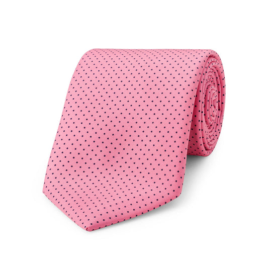 Small Spot Silk Tie in Pink and Navy