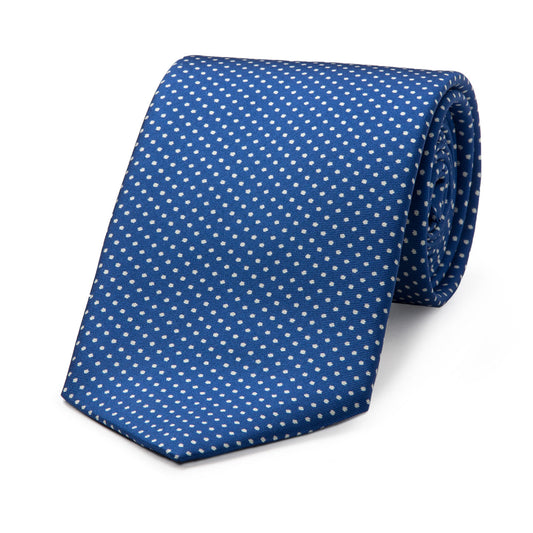 Small Spot Silk Tie in Royal and White