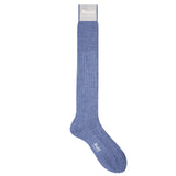 Cashmere and Silk Long Socks in Avio Melange