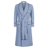 Exclusive Budd Stripe Cotton Dressing Gown in Edwardian Blue