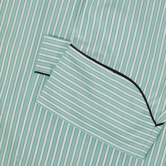Exclusive Budd Stripe Cotton Dressing Gown in Mint Cuff Detail
