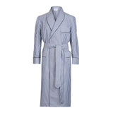 Exclusive Budd stripe cotton dressing gown in navy with navy piping