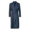 Navy wool dressing gown with red hand-piping