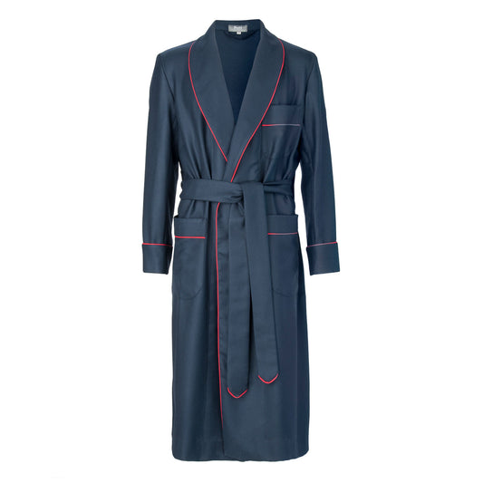 Plain Wool Dressing Gown in Navy and Red