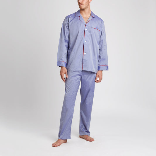 Plain Batiste Pyjamas in Navy and Red on model