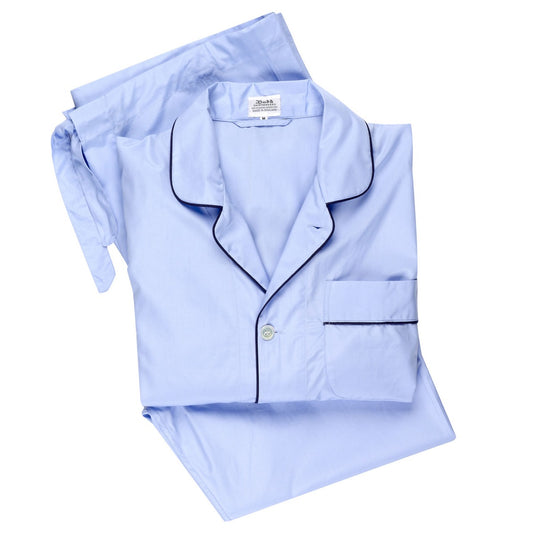 Plain Poplin Pyjamas in Sky Blue and Navy