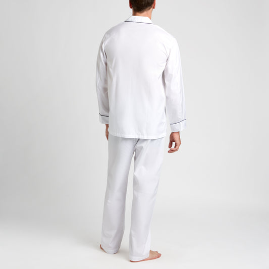 Plain Poplin Pyjamas in White rear view