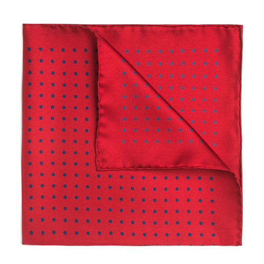 Medium Spot Silk Pocket Square in Red and Blue