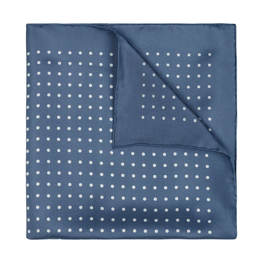 Medium Spot Silk Pocket Square in Butcher Blue and White