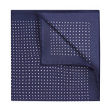 Silk spot pocket square in navy and white