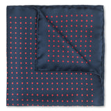 Medium Spot Silk Pocket Square in Navy and Red