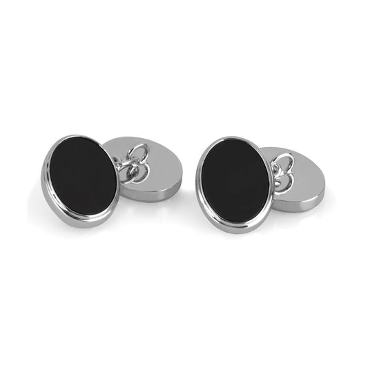 Plain Onyx and Rhodium Half Suites in Black Cufflinks