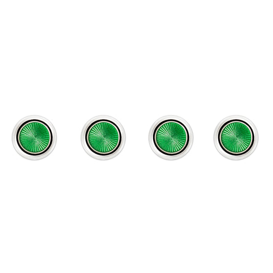 Sunburst Silver Cloisonne Dress Shirt Studs in Jade