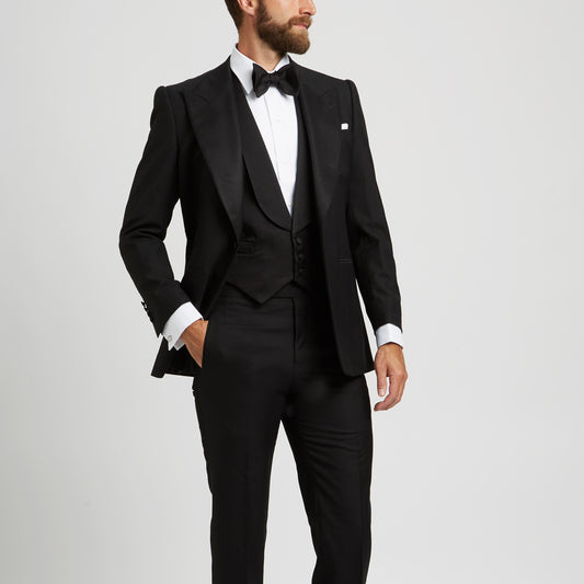 Faille Silk Waistcoat in Black on model