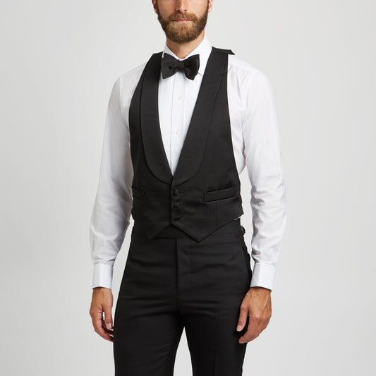 Faille Silk Waistcoat in Black on model front