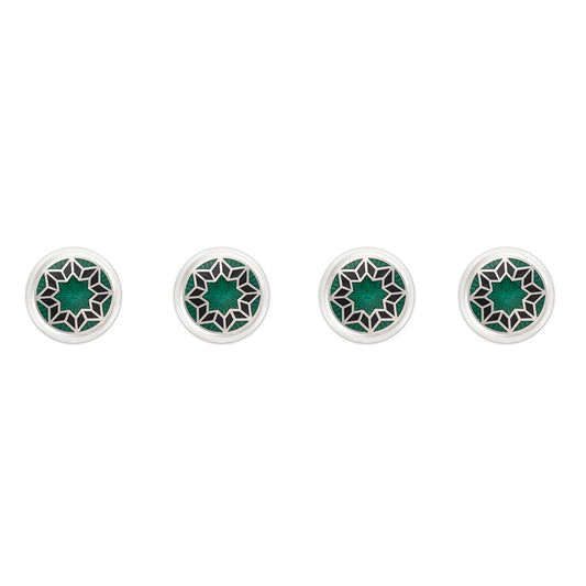 Funky Star Silver Cloisonne Shirt Studs in Green