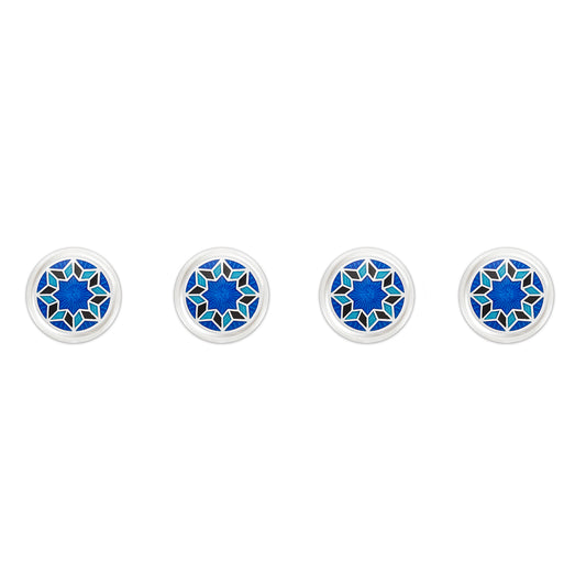 Funky Star Sterling Silver Cloisonné Shirt Studs in Royal Blue