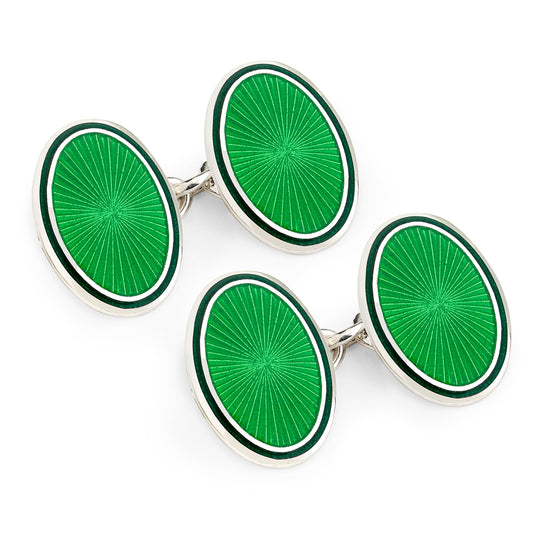 Sunburst Silver Cloisonne Chain Cufflinks in Jade