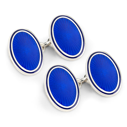 Sunburst Silver Cloisonne Chain Cufflinks in Royal and Navy