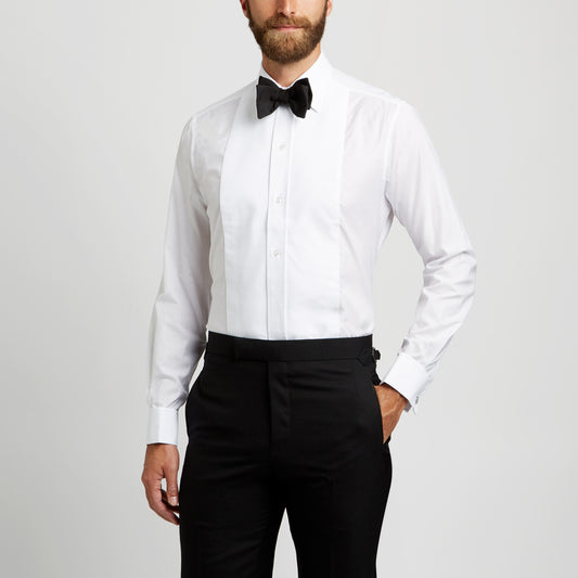 Tailored Fit Plain Marcella Double Cuff Dress Shirt in White on model