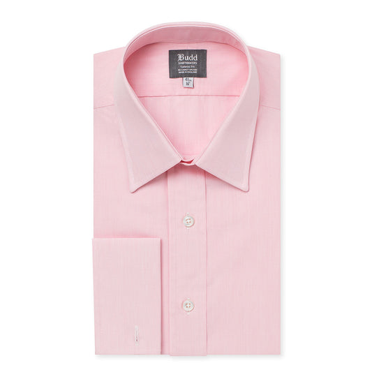 Tailored Fit Plain End on End Double Cuff Shirt in Pink