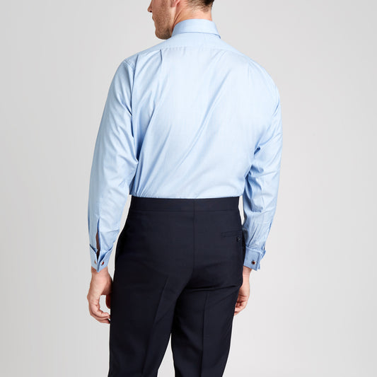 Classic Fit Exclusive End on End Sea Island Cotton Double Cuff in Blue