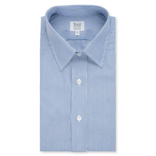 Classic Fit Neat Stripe Poplin Double Cuff Shirt in Navy