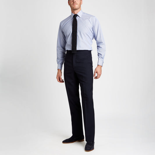 Classic Fit Neat Stripe Poplin Double Cuff Shirt in Navy on model