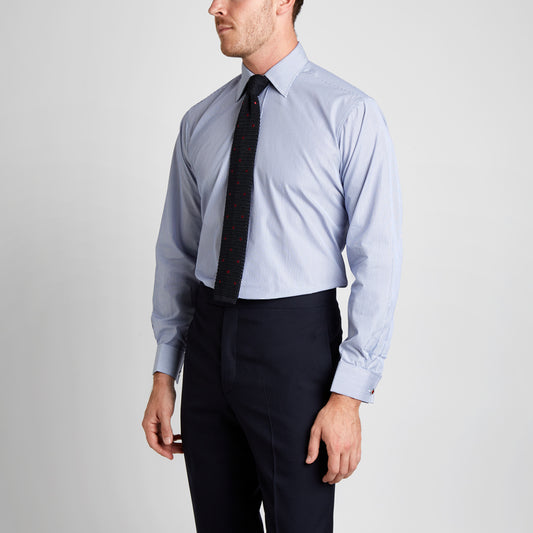 Classic Fit Neat Stripe Poplin Double Cuff Shirt in Navy on model front