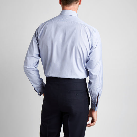 Classic Fit Neat Stripe Poplin Double Cuff Shirt in Navy on model back